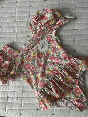 Sal & Pimenta Floral Ruffle One-Piece Swimsuit - Pink, Yellow, Green 3T